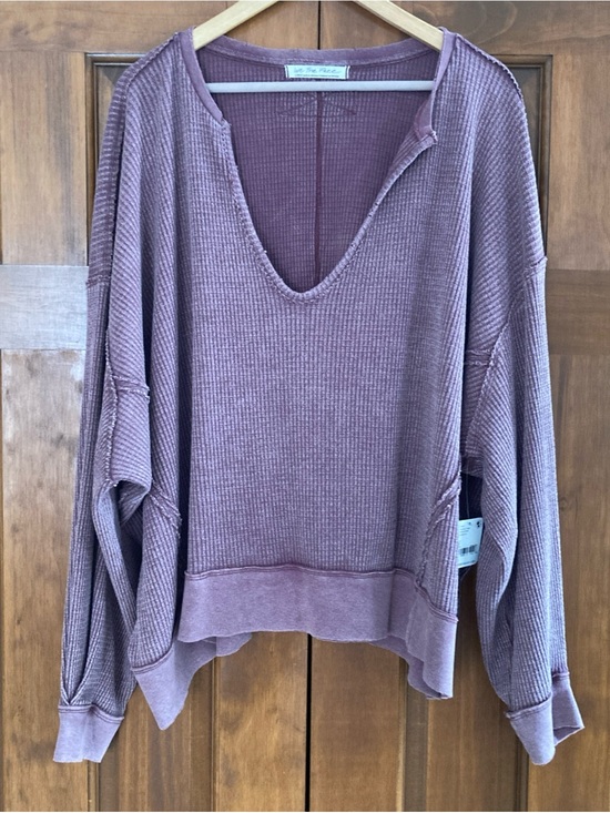 We The Free Tops - NWT We The Free Waffle-Knit scoop Neck Pullover distressed oversized top large